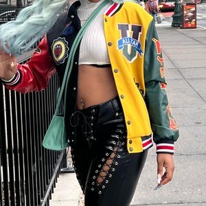colorful varsity jacket